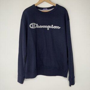 Champion Crew Neck Sweatshirt Pullover Navy Blue Retro Style Men’s Sz Large